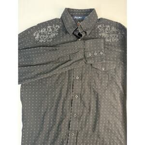 Wrangler George Strait Troubadour Shirt Large Black Striped Diamond Pearl Snap
